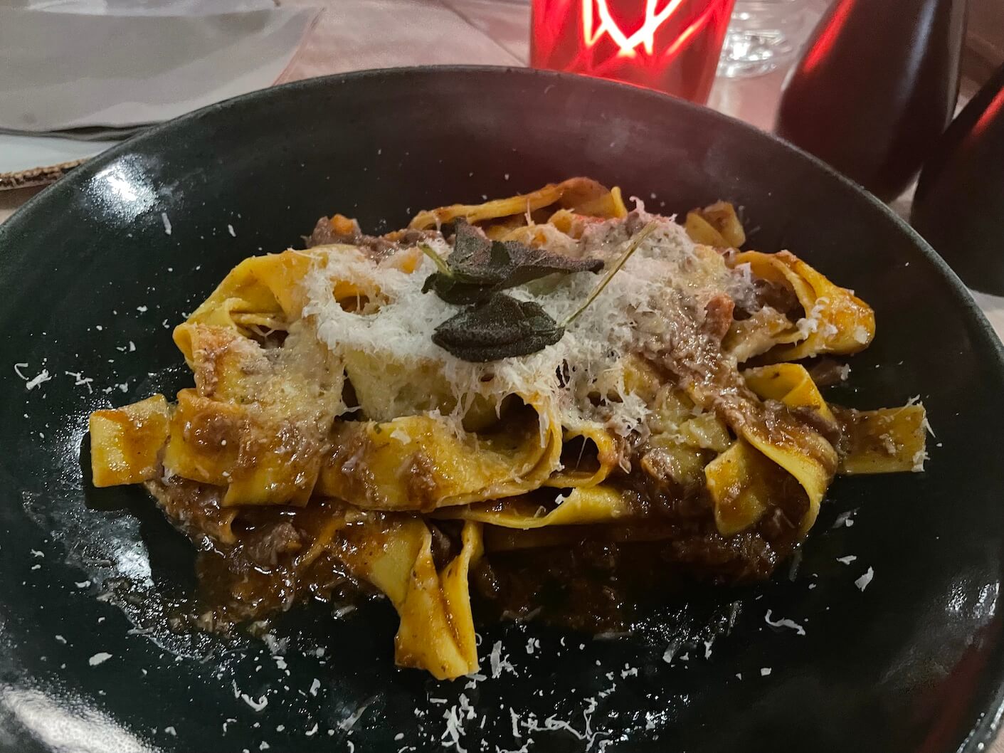 A 'mini portion' of hearty, wild boar parpadelle at Zoom East