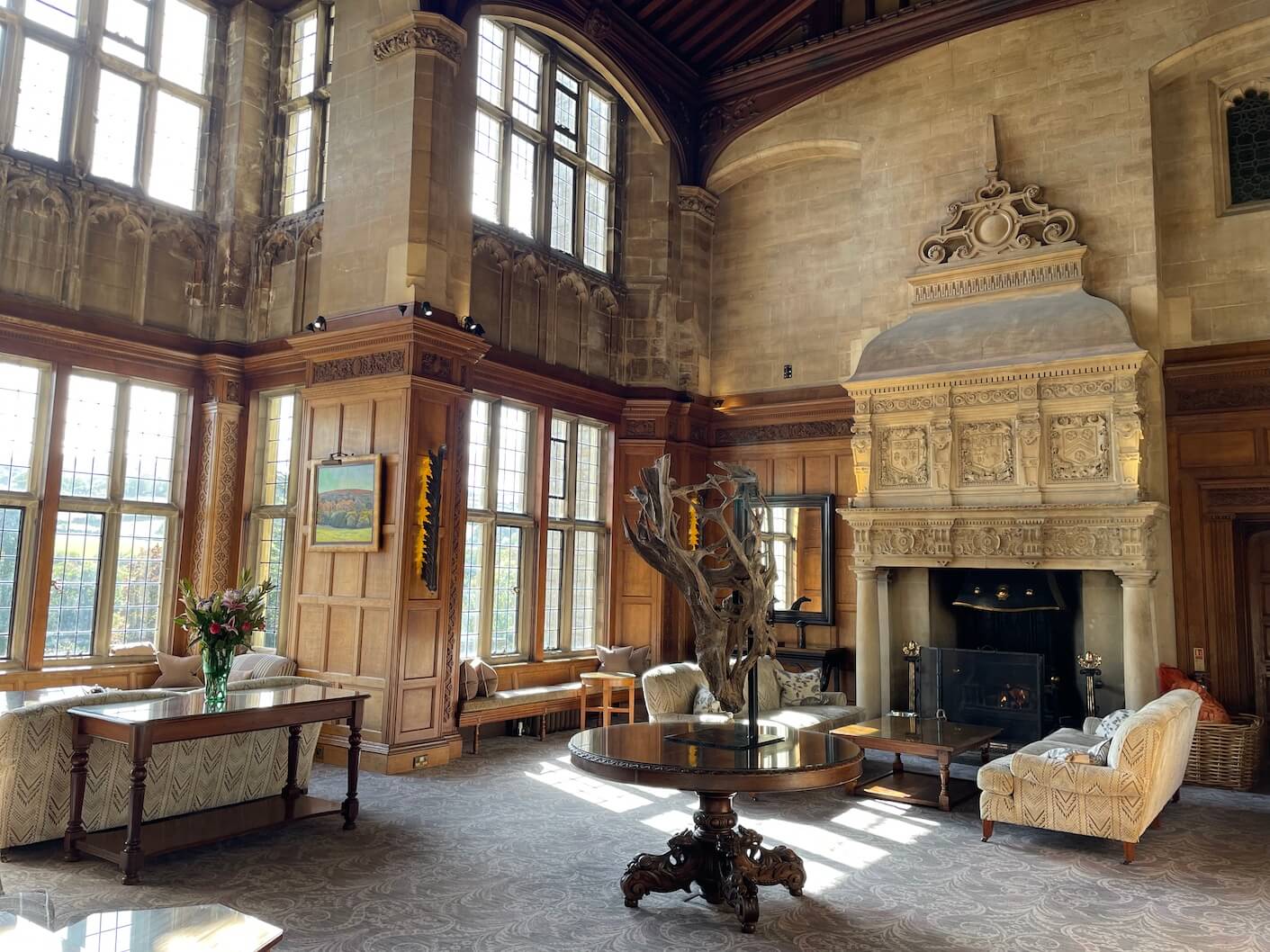 The vast Cathedral Room at Bovey Castle hotel