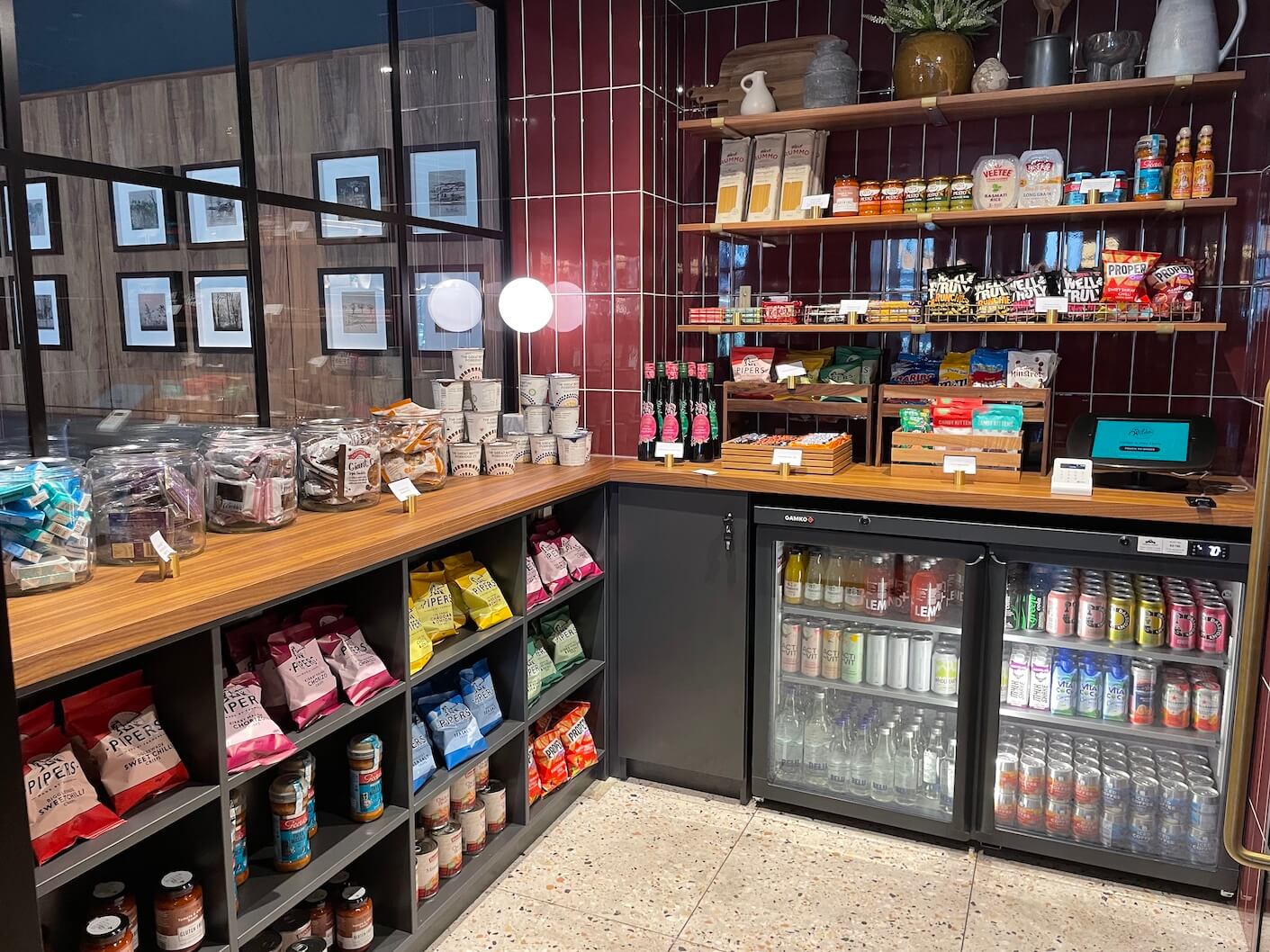 The range of food available to buy from the parlour in the downstairs reception