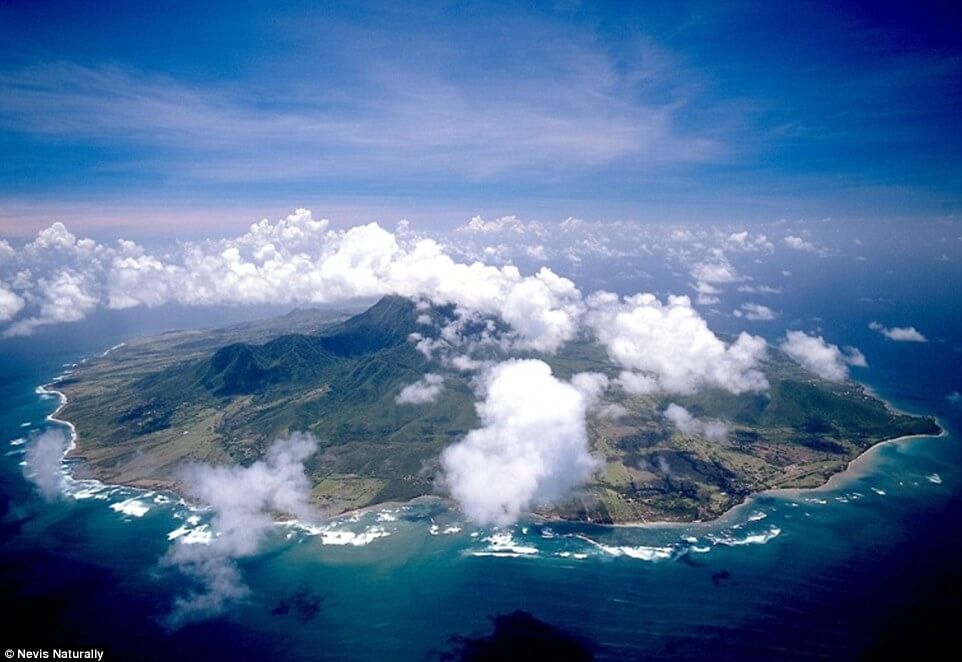 clouds round the island of Nevis