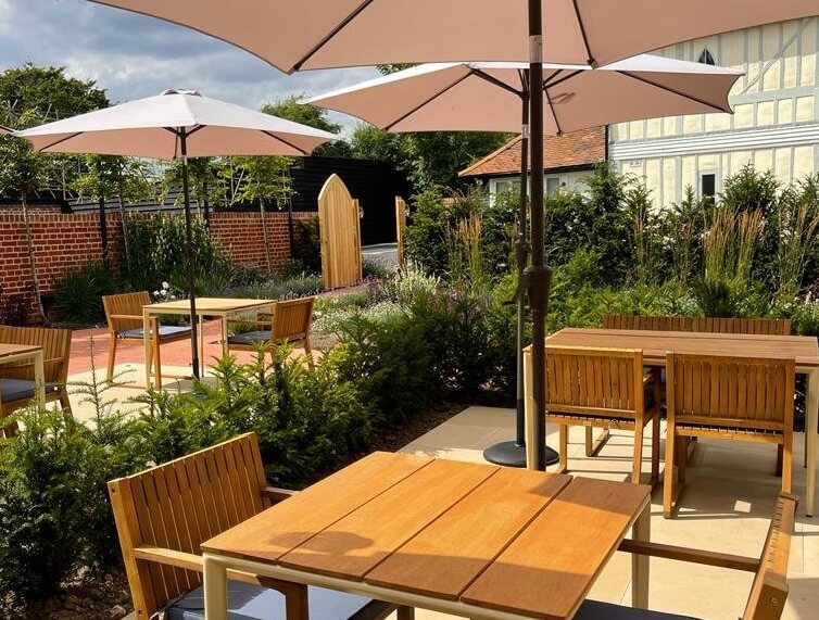 sunshine on the terrace at the angel inn