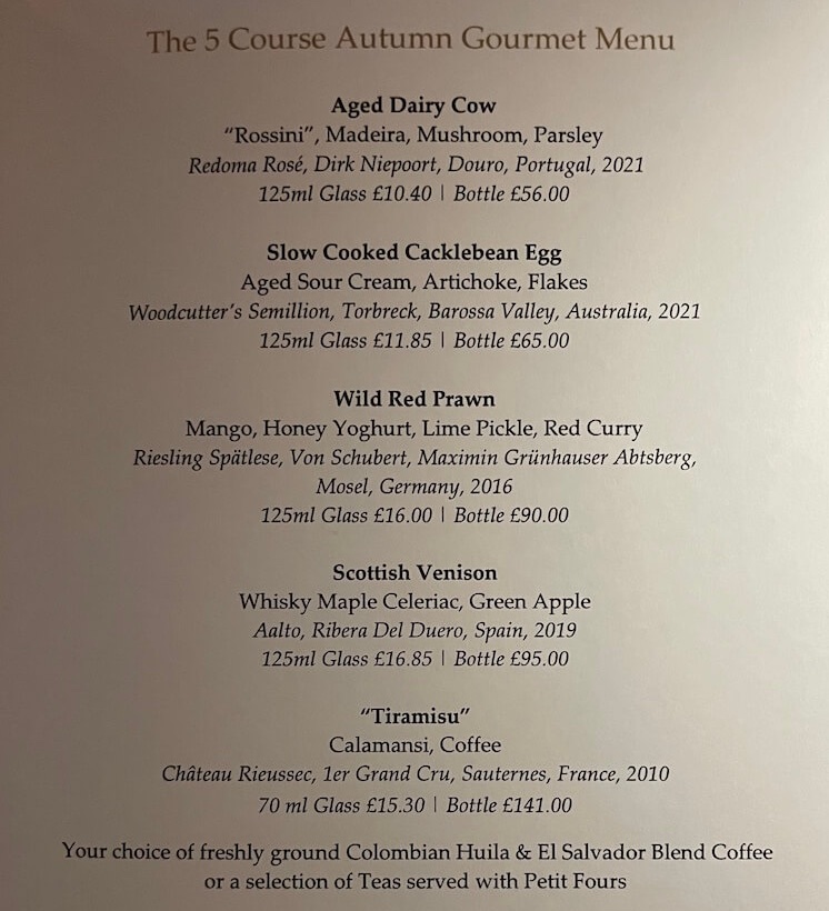 Gourmet Menu at Northcote hotel Lancashire