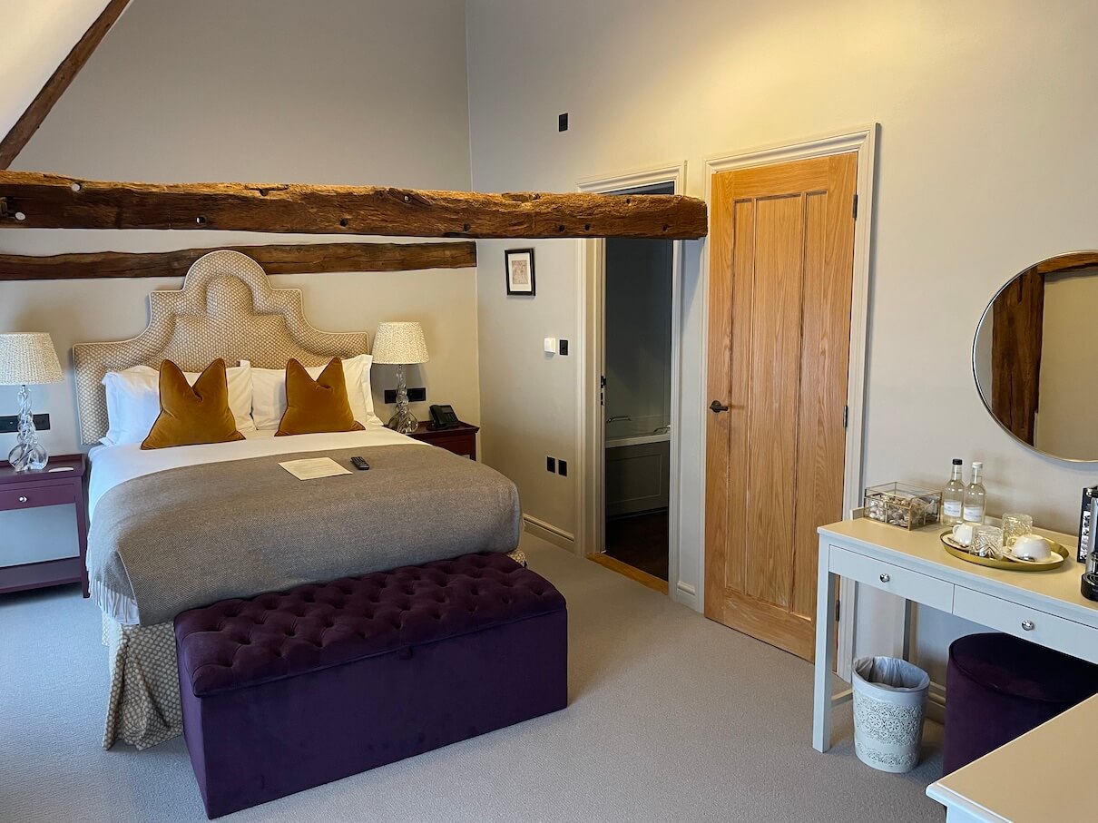 one of the bedrooms upstairs in the main building at the Angel Inn Stoke-by-Nayland