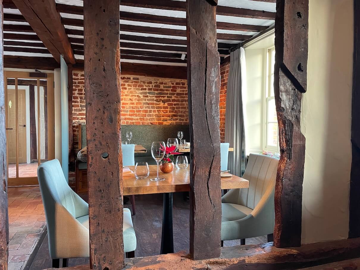 some dining tables at The Angel Inn, Stoke by Nayland