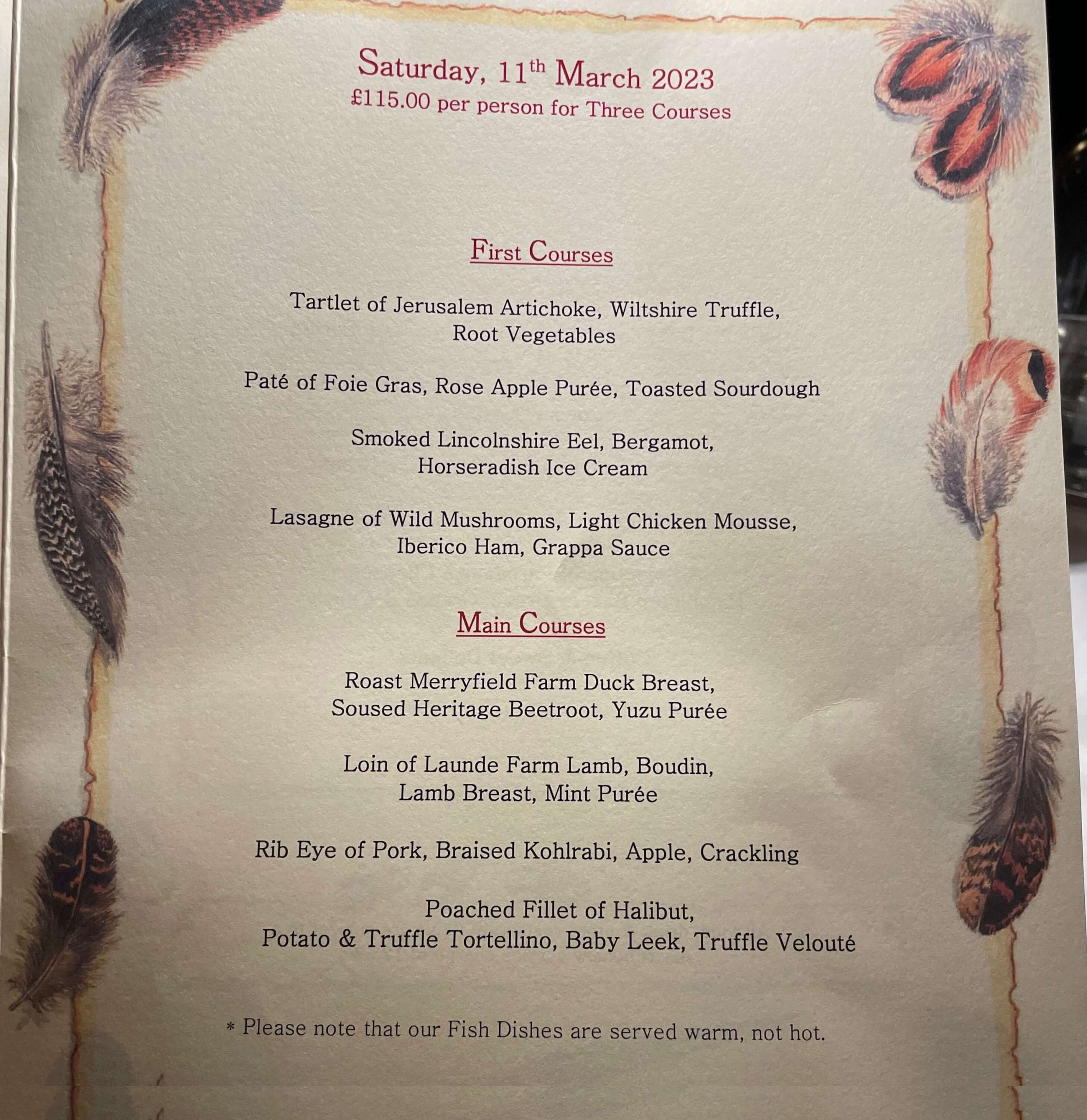Hambleton Hall menu Hambleton Hall menu