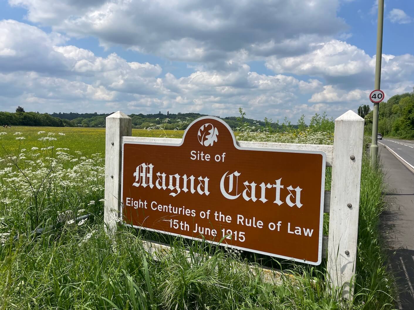 the sign showing the site of the Magna Carta which is just outside the entrance to The Runnymede hotel and spa