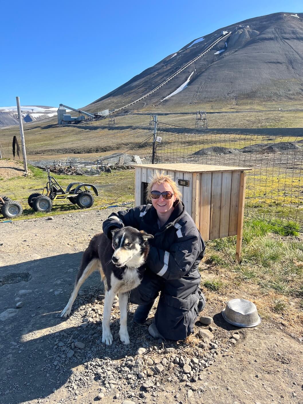 Cuddling the huskies at Green Dog dog-sledding 