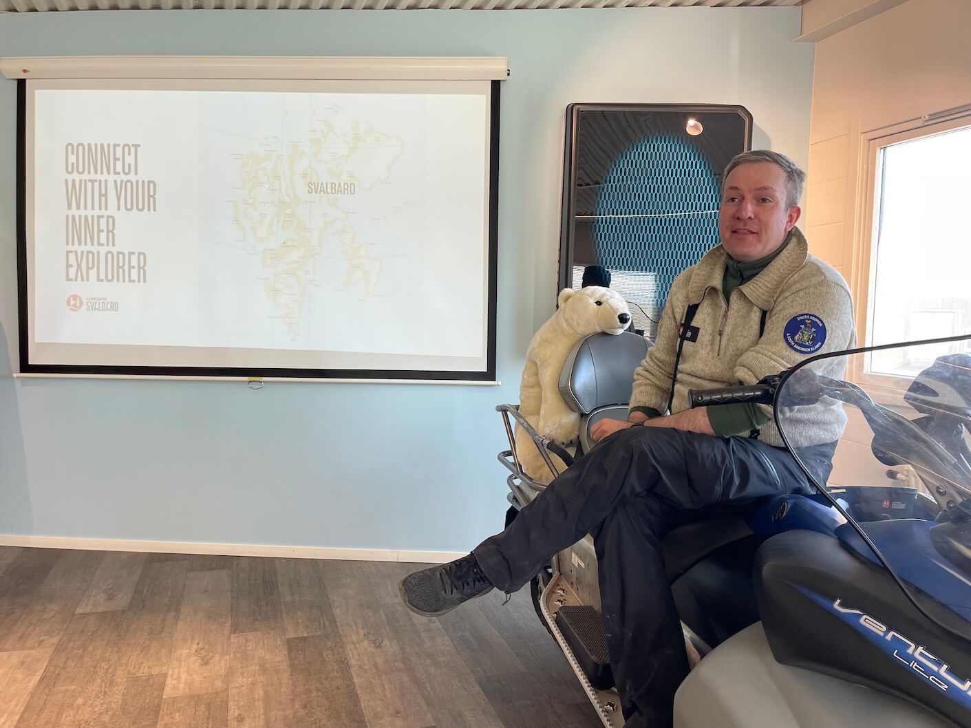 pre-trip briefing at Hurtgruten Svalbard HQ