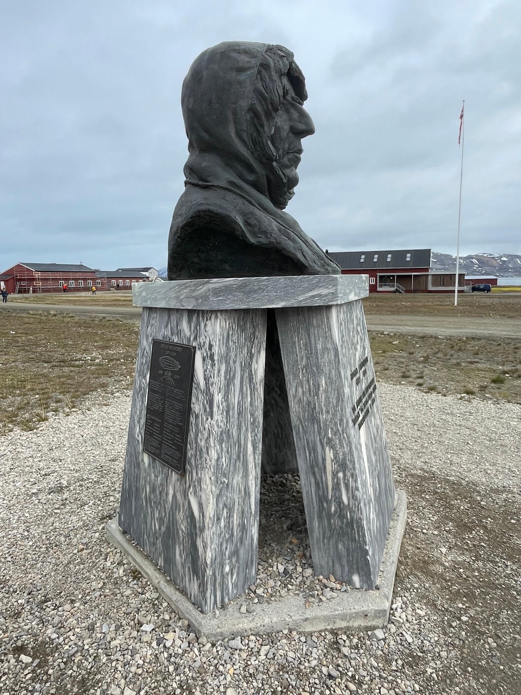 The stature of Norwegian explorer Roald Amundsen in the centre of Ny-Alesund 