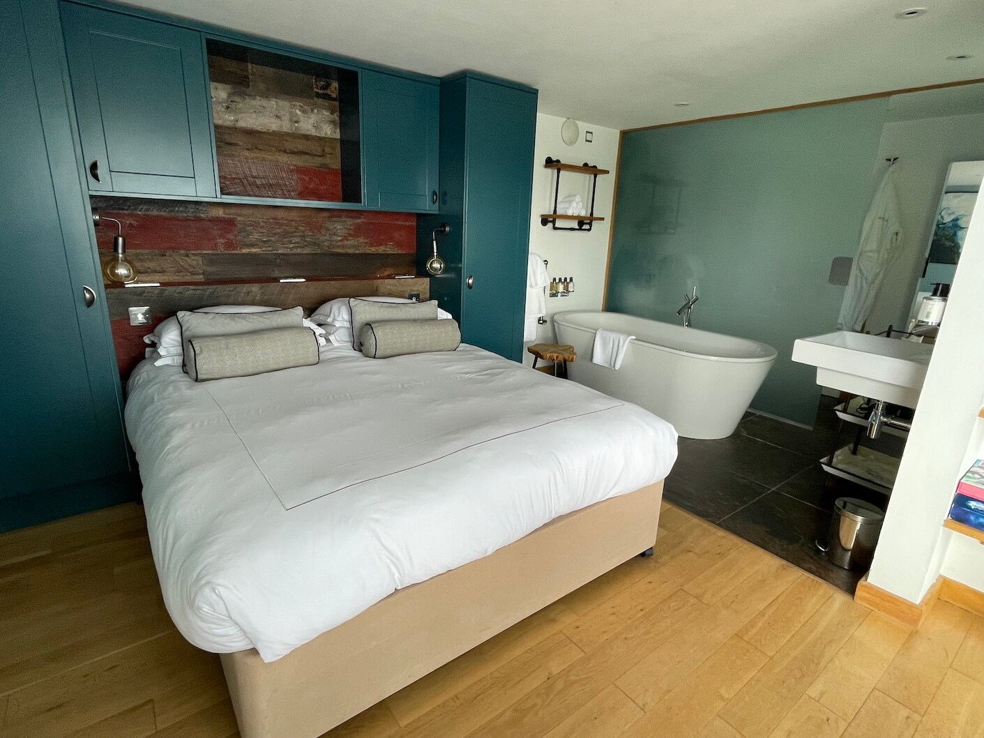 The romantic open-plan bedroom at Agatha's Beach House at Burgh Island The romantic open-plan bedroom at Agatha's Beach House at Burgh Island