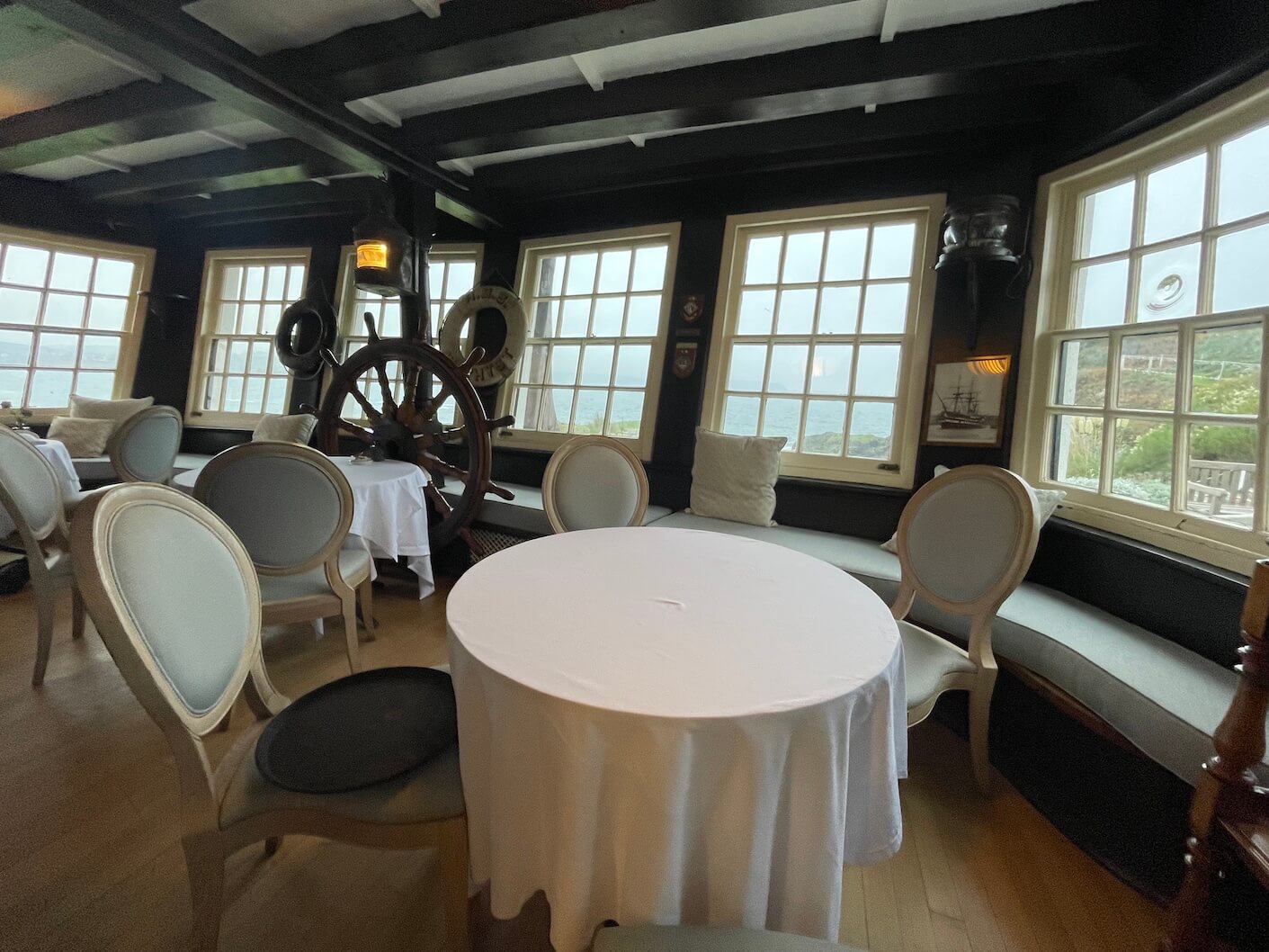 The Captain's Cabin is at the end of the Nettlefold restaurant and was once part of the HMS Ganges ship