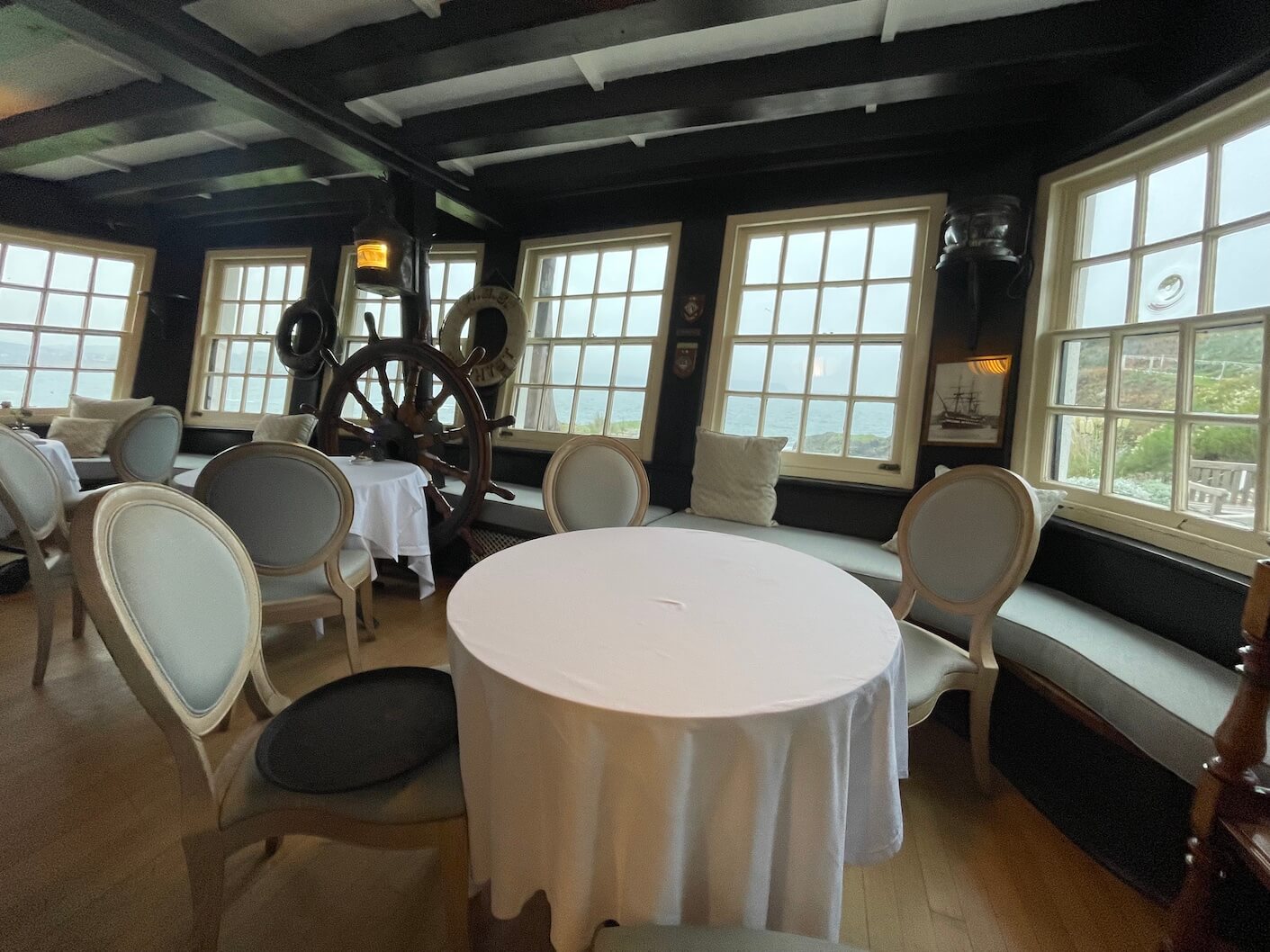 The Captain's Cabin is at the end of the Nettlefold restaurant and was once part of the HMS Ganges ship The Captain's Cabin is at the end of the Nettlefold restaurant and was once part of the HMS Ganges ship