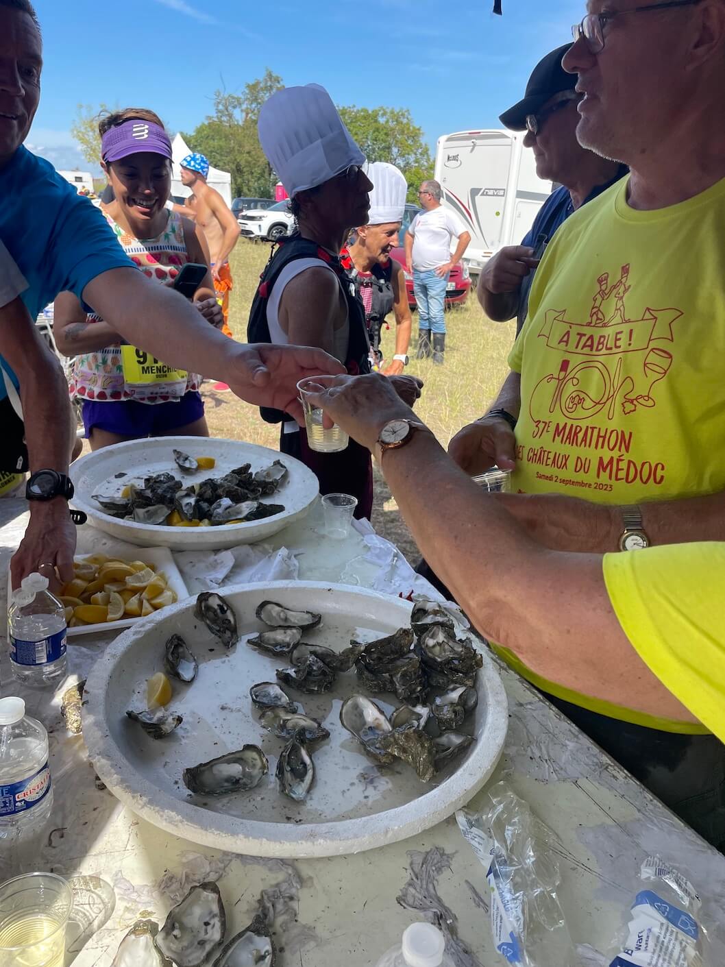 oysters near the end of the Marathon du Medoc 