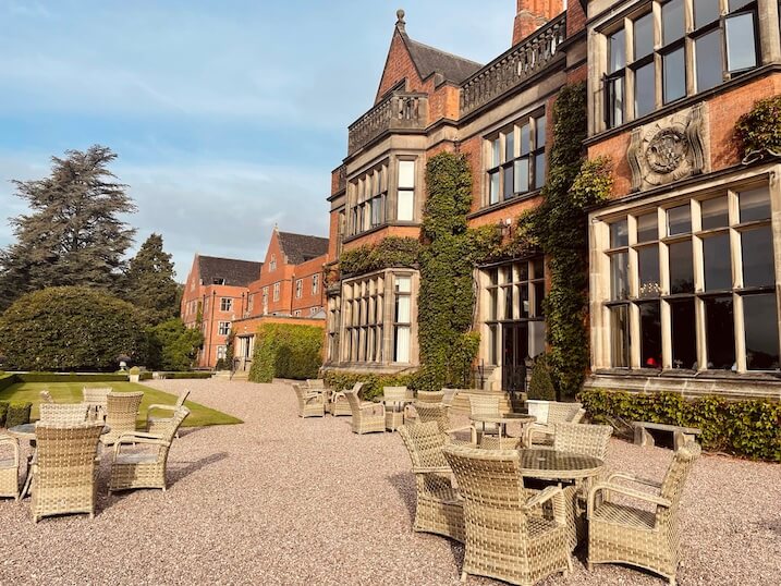 outside terrace at the back of Hoar Cross Hall