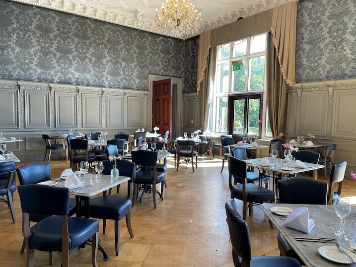 The Ballroom at Hoar Cross Hall hotel with original William Morris wallpaper