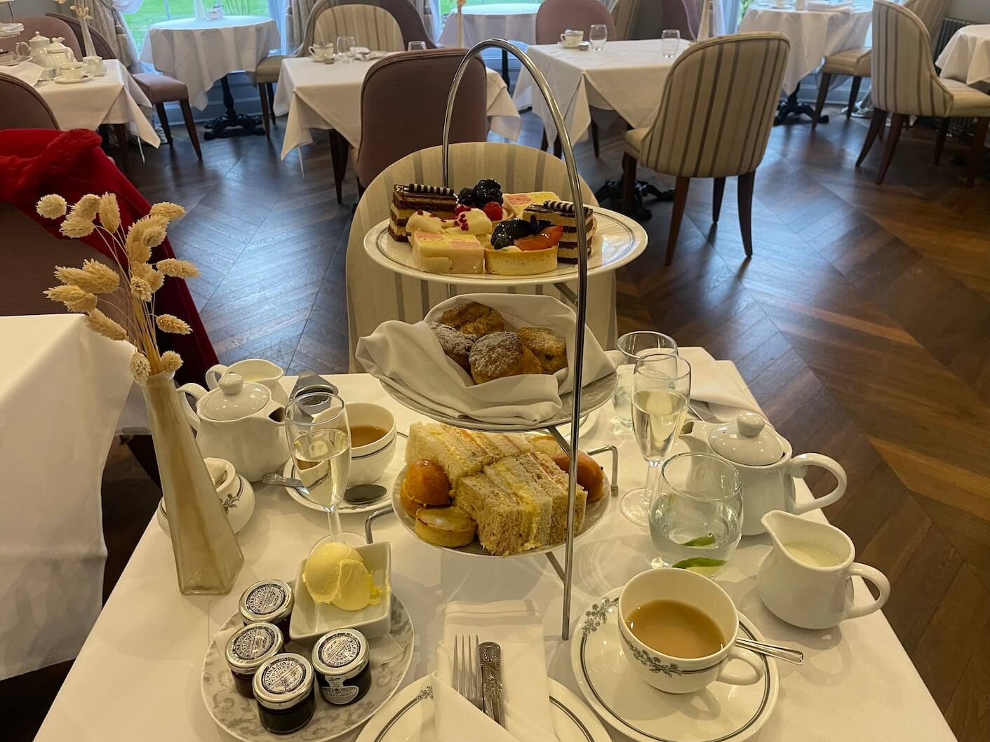 The traditional three-tier cake stand for afternoon tea at Burnham Beeches