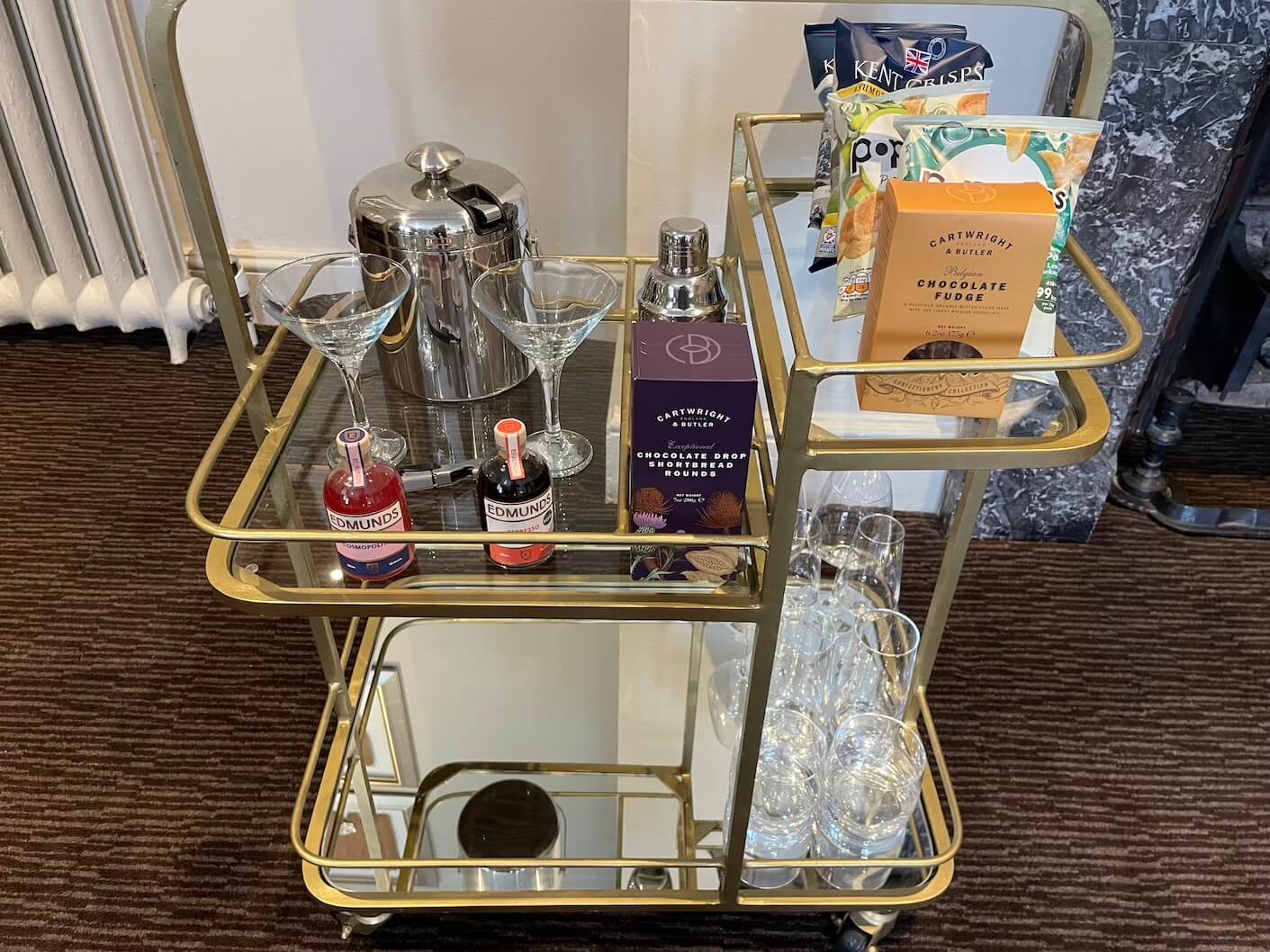 stylish drinks trolley at Nutfield Priory stylish drinks trolley at Nutfield Priory