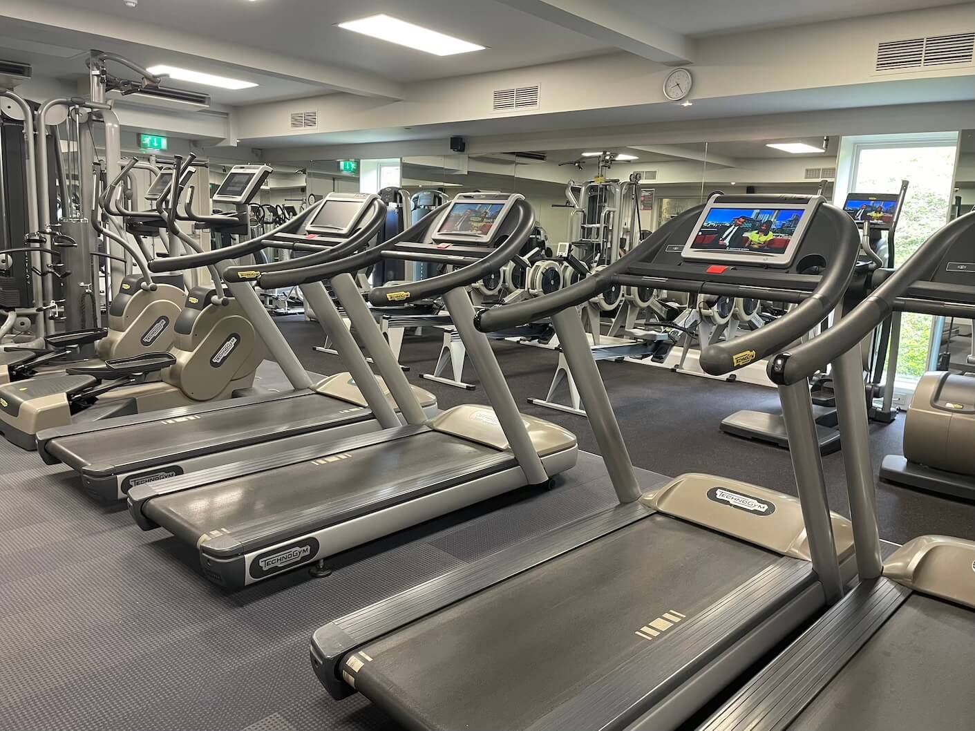large and well-equipped modern gym at Nutfield Priory spa large and well-equipped modern gym at Nutfield Priory spa